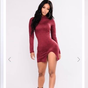 FASHION NOVA SUEDE BURGUNDY MINI DRESS